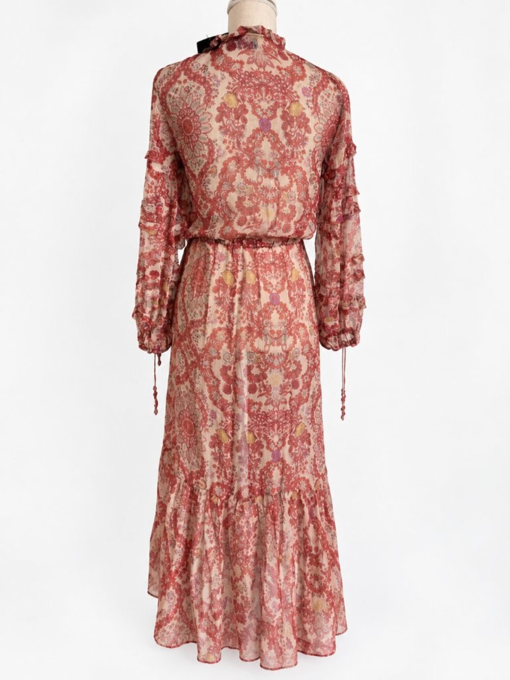 The Kooples Sunrise Chili Pepper Boho Floral Maxi Dress Beads Size 1 (US 4) NWT - Picture 4 of 12